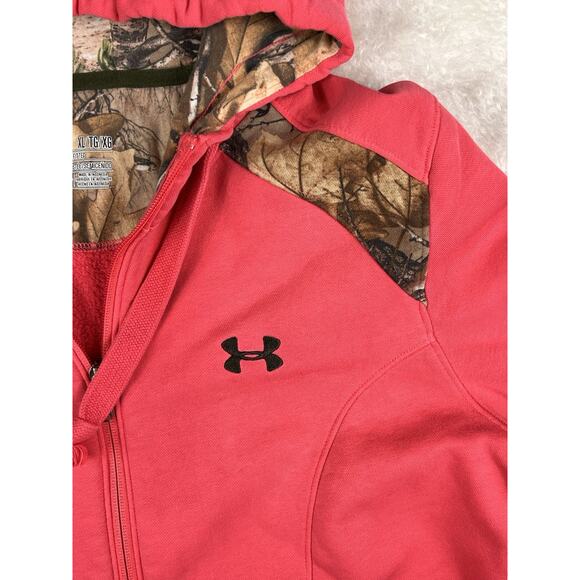 Under Armour Womens Sz XL Sweatshirt Full Zip Hoodie Pink Camo Semi Fitted - Picture 8 of 11